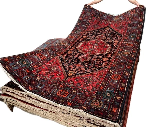 Hand Knotted Wool Persian Zanjan Tribal Oriental Rug 4'11" x 8'8" Navy Red - 13