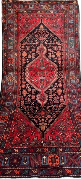 Hand Knotted Wool Persian Zanjan Tribal Oriental Rug 4'11" x 8'8" Navy Red - 14