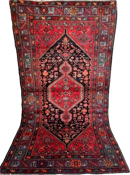 Hand Knotted Wool Persian Zanjan Tribal Oriental Rug 4'11" x 8'8" Navy Red - 15