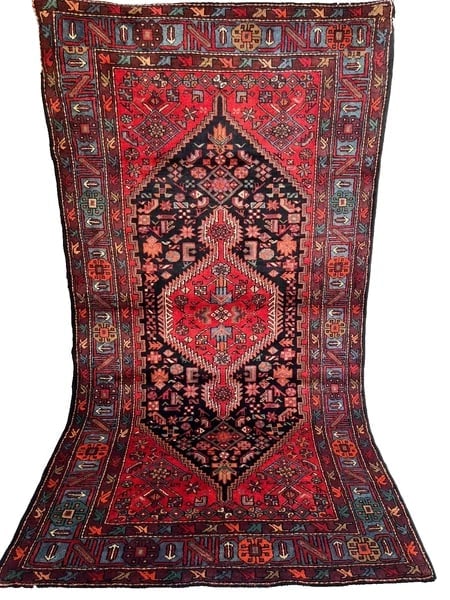 Hand Knotted Wool Persian Zanjan Tribal Oriental Rug 4'11" x 8'8" Navy Red - 2