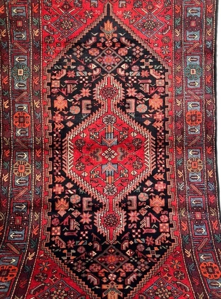 Hand Knotted Wool Persian Zanjan Tribal Oriental Rug 4'11" x 8'8" Navy Red - 3