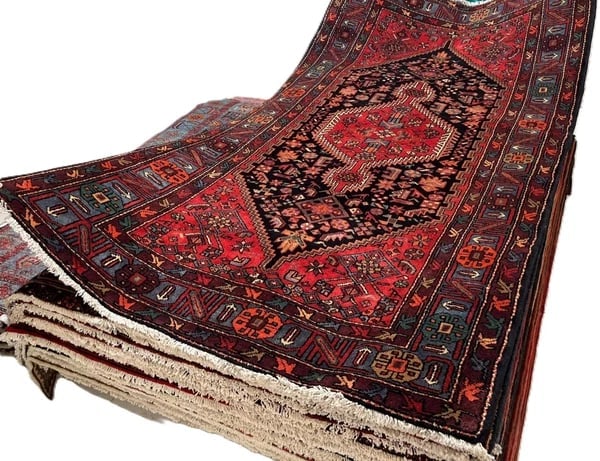 Hand Knotted Wool Persian Zanjan Tribal Oriental Rug 4'11" x 8'8" Navy Red - 4
