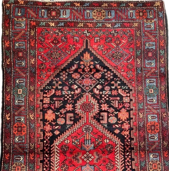 Hand Knotted Wool Persian Zanjan Tribal Oriental Rug 4'11" x 8'8" Navy Red - 7