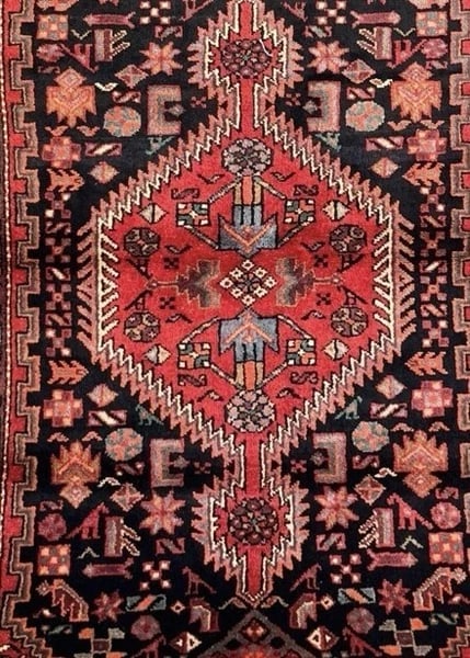 Hand Knotted Wool Persian Zanjan Tribal Oriental Rug 4'11" x 8'8" Navy Red - 9