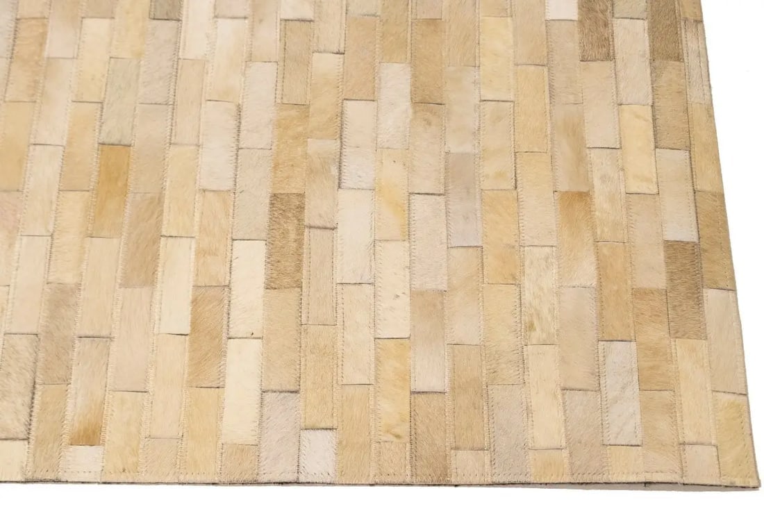 Beige Cream Cowhide 5X8 Modern Leather Rug - 10