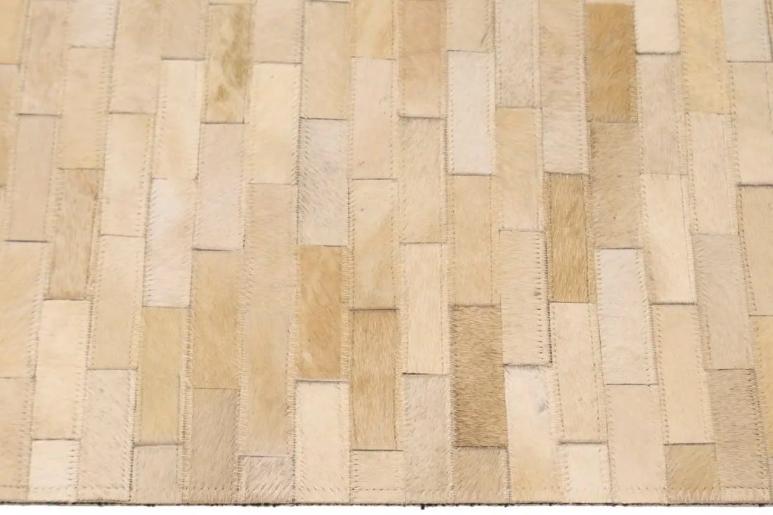 Beige Cream Cowhide 5X8 Modern Leather Rug - 12