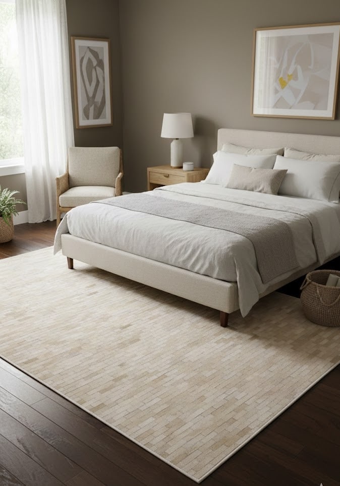 Beige Cream Cowhide 5X8 Modern Leather Rug - 2