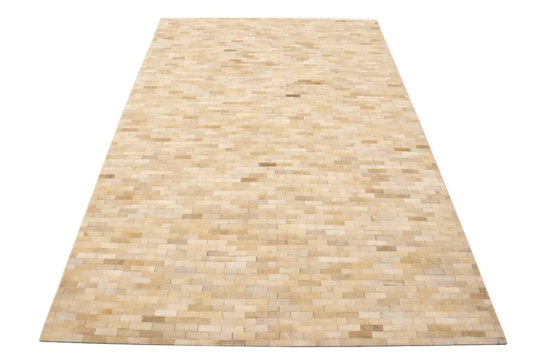 Beige Cream Cowhide 5X8 Modern Leather Rug - 3