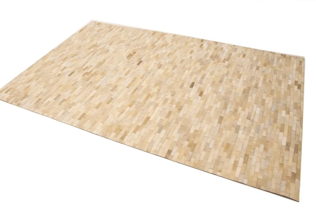 Beige Cream Cowhide 5X8 Modern Leather Rug - 4
