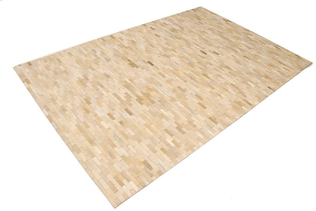 Beige Cream Cowhide 5X8 Modern Leather Rug - 6