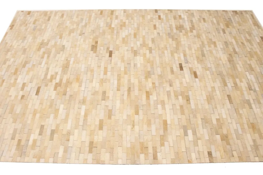 Beige Cream Cowhide 5X8 Modern Leather Rug - 7