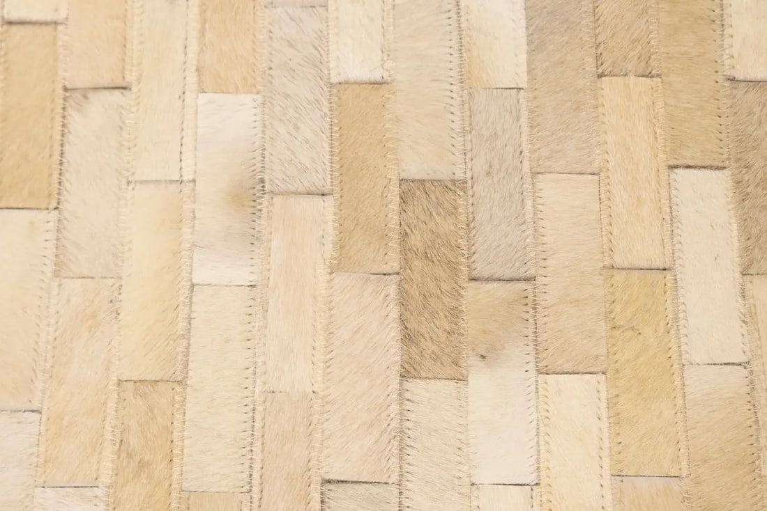 Beige Cream Cowhide 5X8 Modern Leather Rug - 8