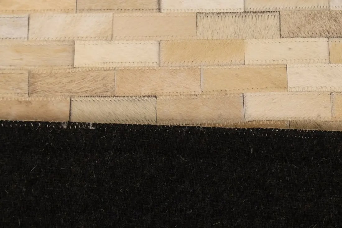 Beige Cream Cowhide 5X8 Modern Leather Rug - 9