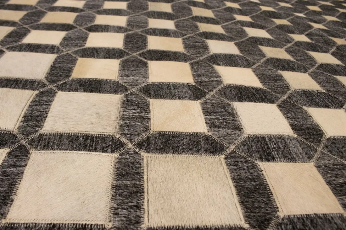 Gray Cowhide 5X8 Modern Leather Rug - 14