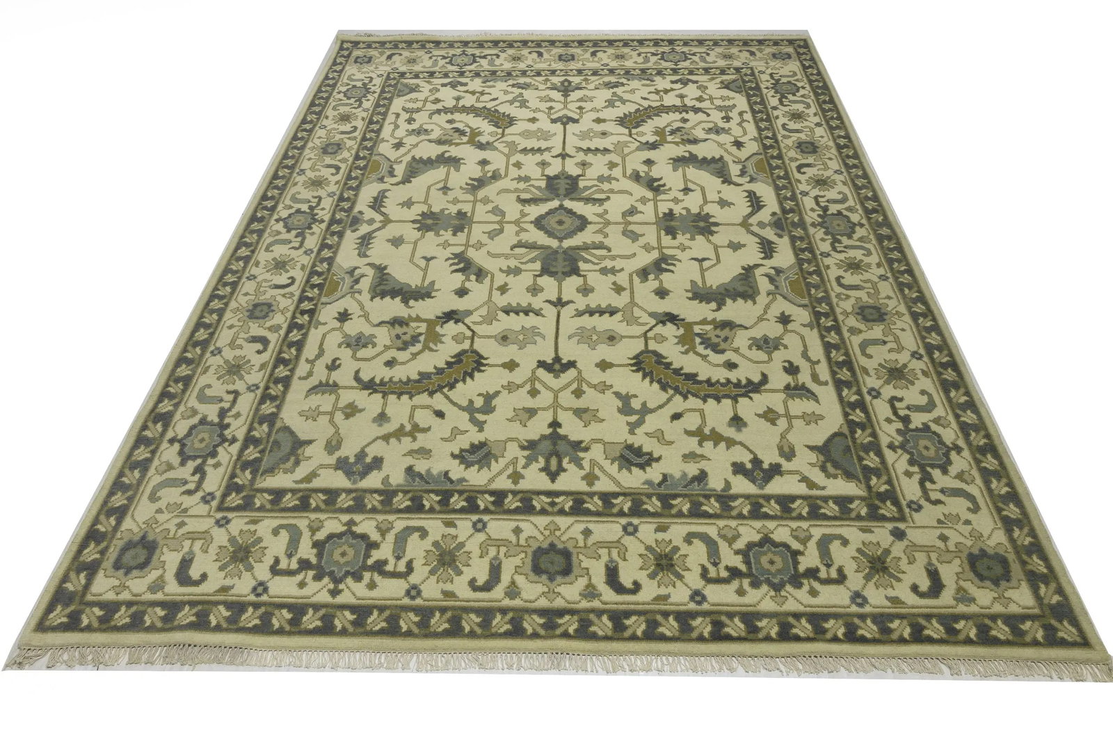 Cream Floral 9X12 Oushak Chobi Oriental Rug - 3