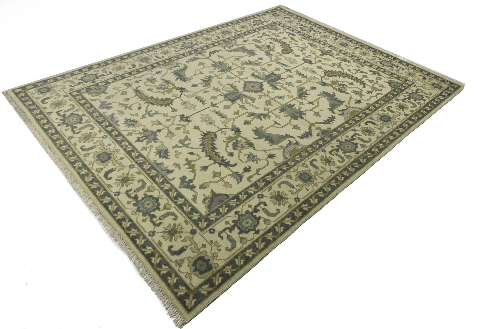Cream Floral 9X12 Oushak Chobi Oriental Rug - 4