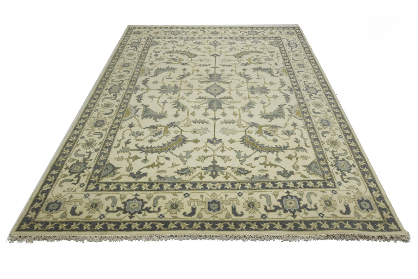 Cream Floral 9X12 Oushak Chobi Oriental Rug - 5