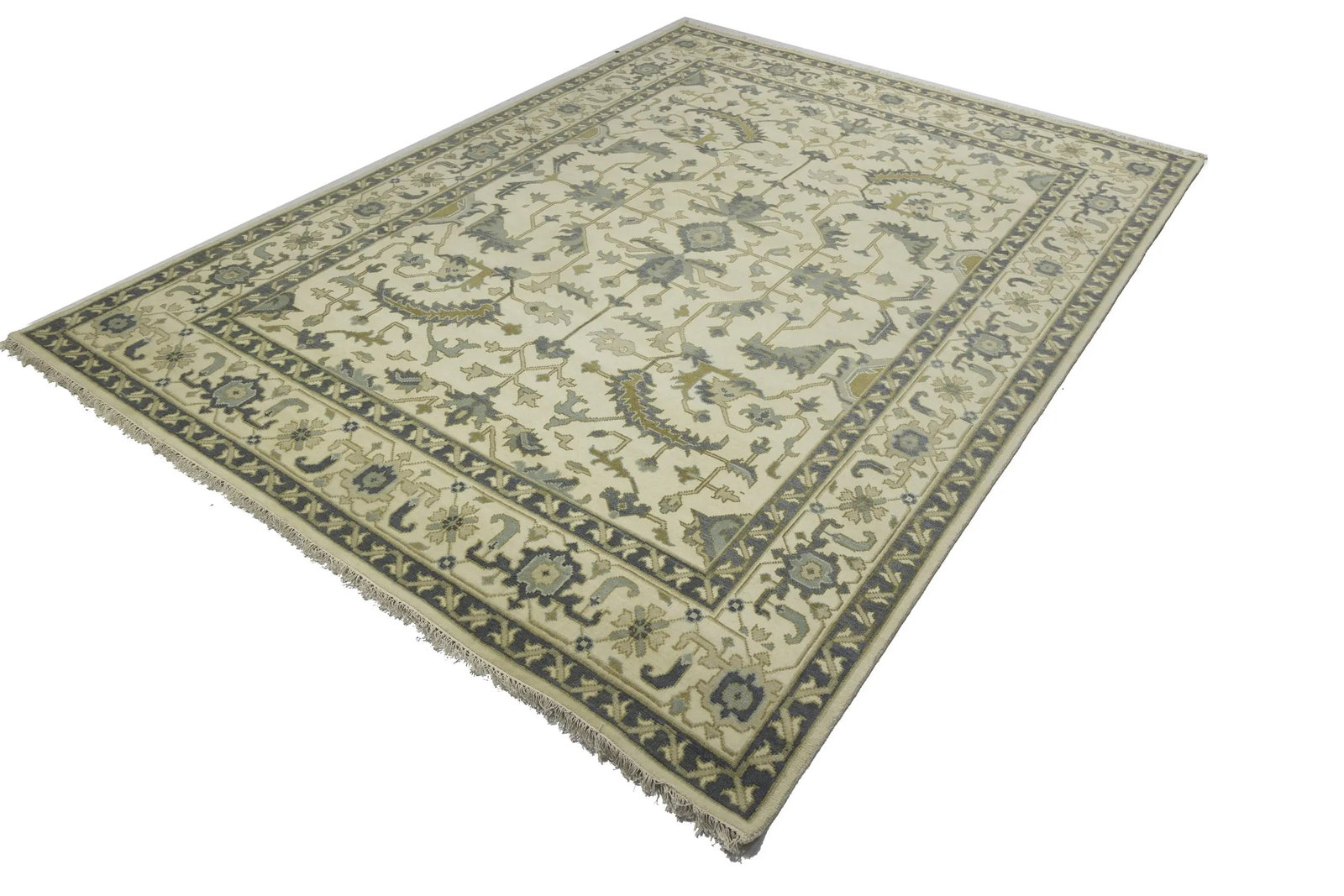 Cream Floral 9X12 Oushak Chobi Oriental Rug - 6