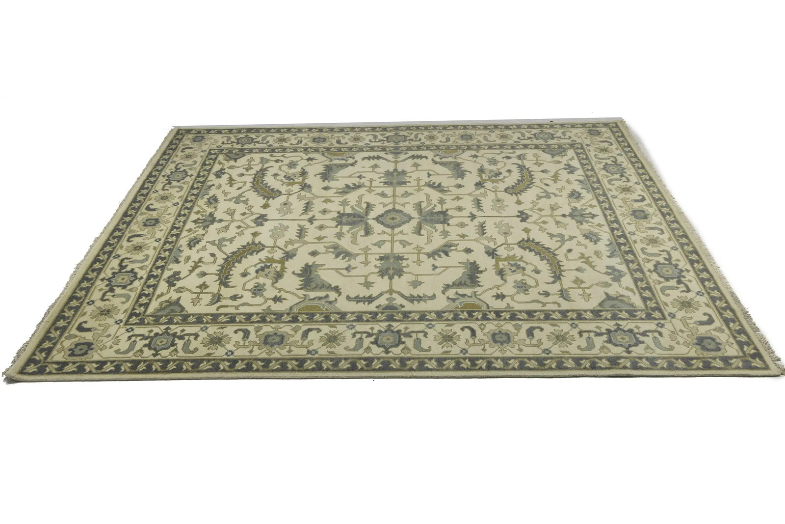 Cream Floral 9X12 Oushak Chobi Oriental Rug - 7