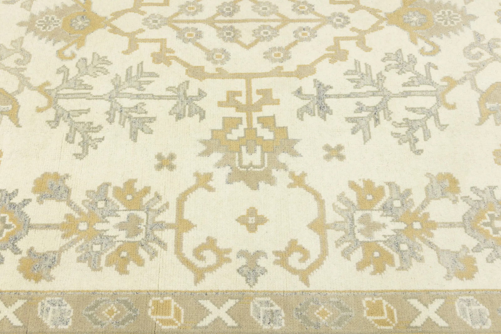 Muted Cream Floral 9X12 Oushak Chobi Oriental Rug - 11