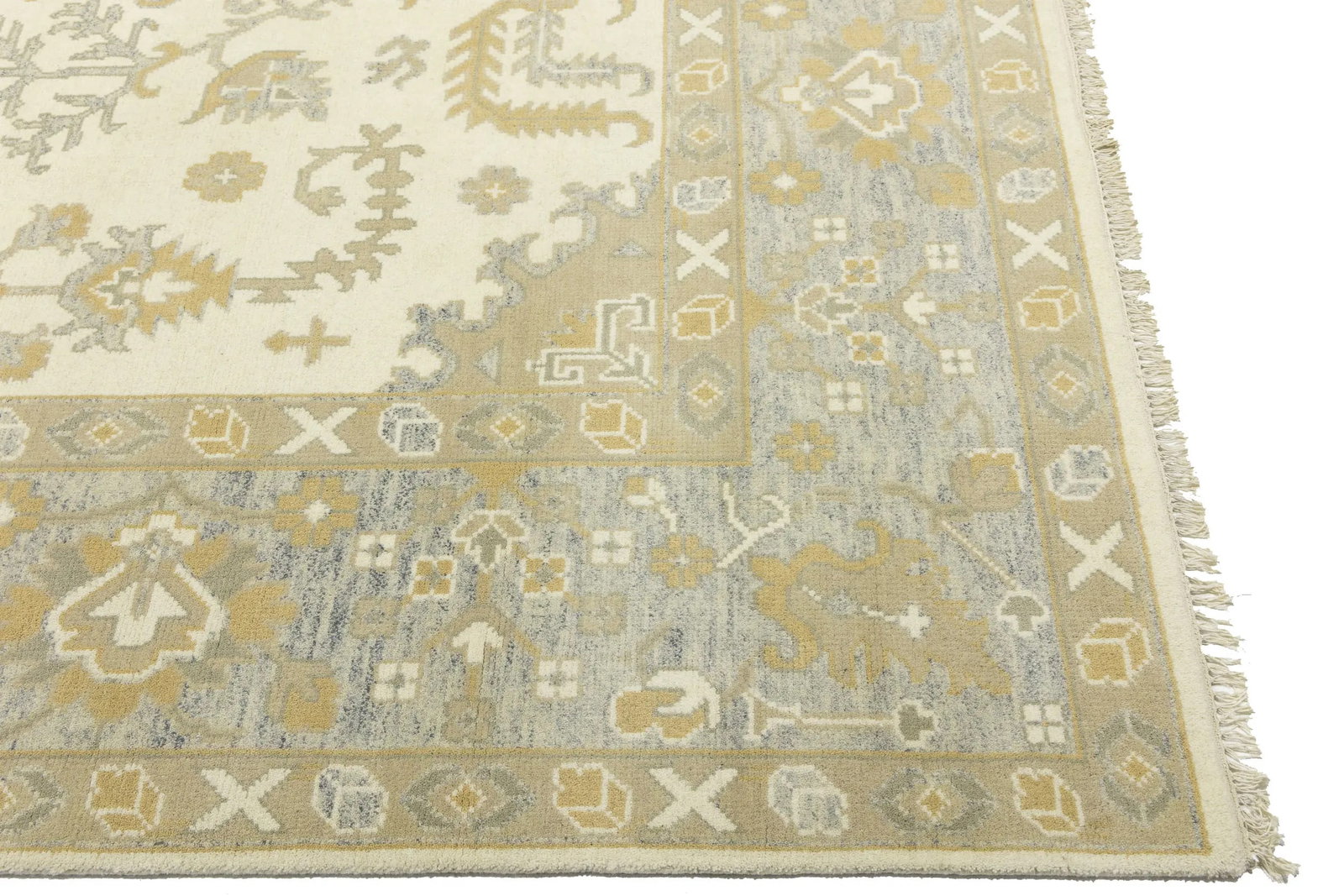 Muted Cream Floral 9X12 Oushak Chobi Oriental Rug - 13