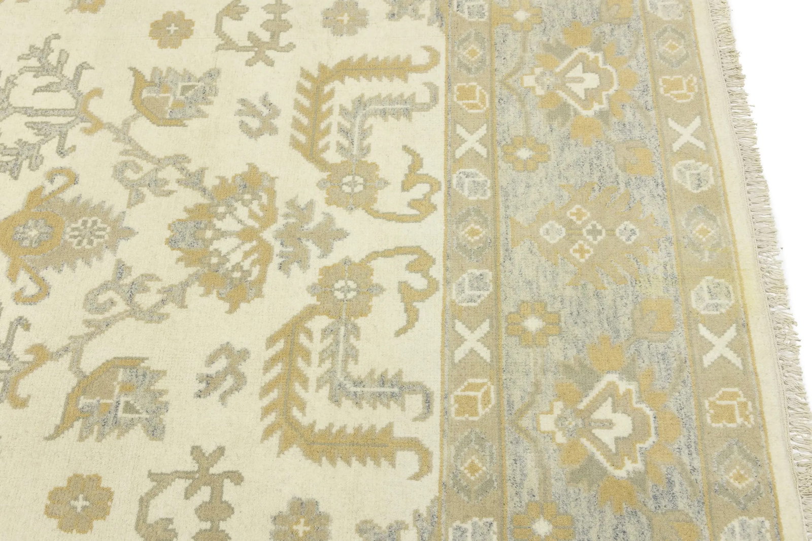 Muted Cream Floral 9X12 Oushak Chobi Oriental Rug - 14