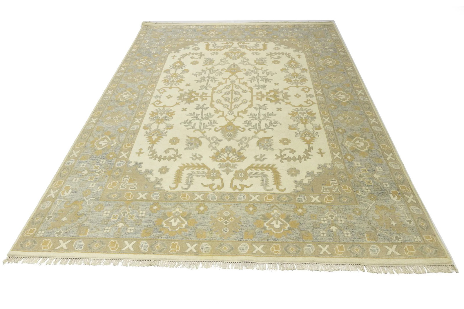 Muted Cream Floral 9X12 Oushak Chobi Oriental Rug - 3