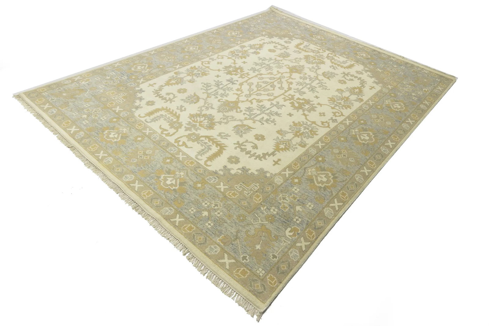 Muted Cream Floral 9X12 Oushak Chobi Oriental Rug - 4