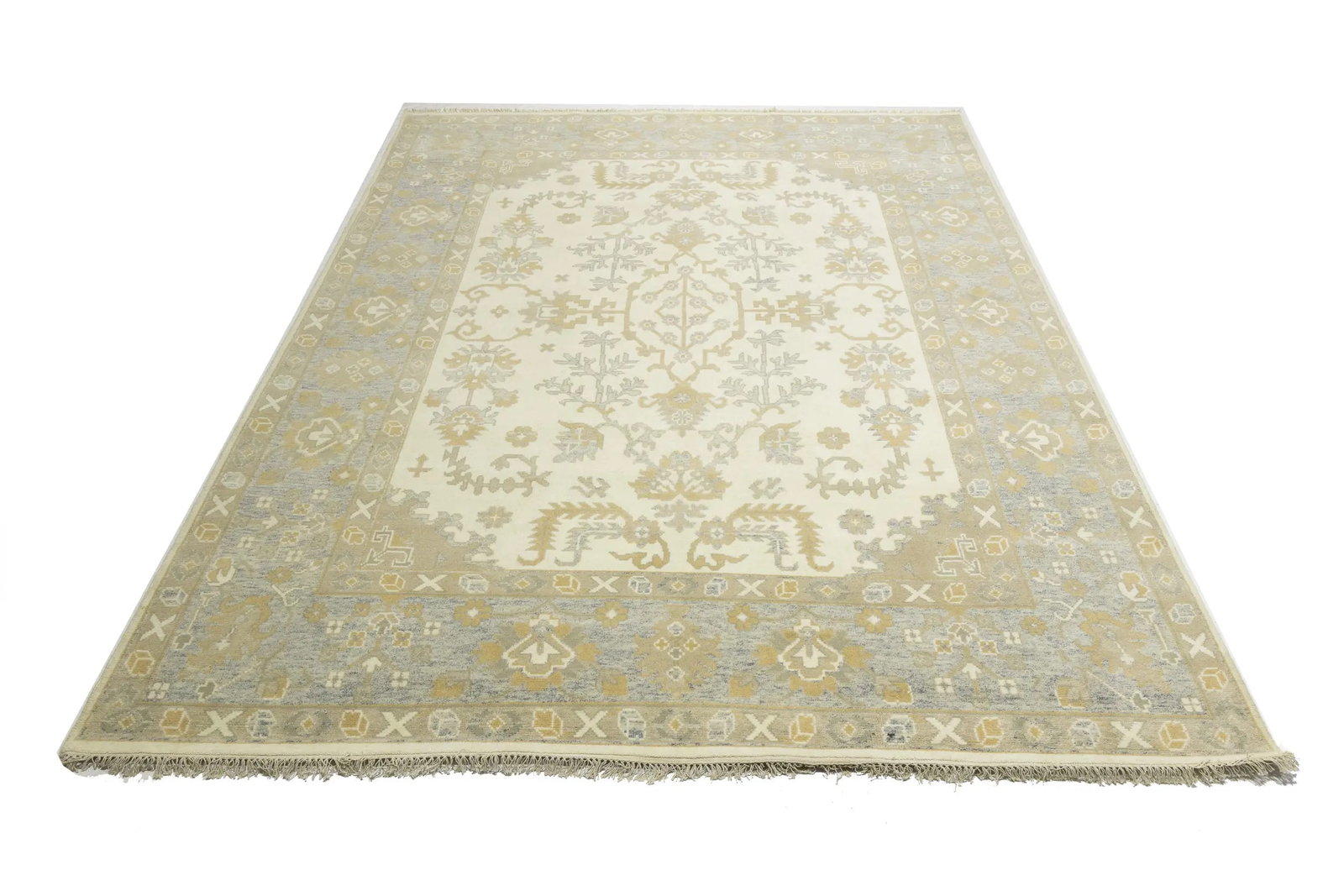 Muted Cream Floral 9X12 Oushak Chobi Oriental Rug - 5
