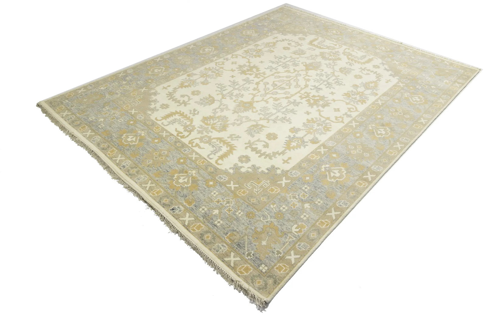 Muted Cream Floral 9X12 Oushak Chobi Oriental Rug - 6