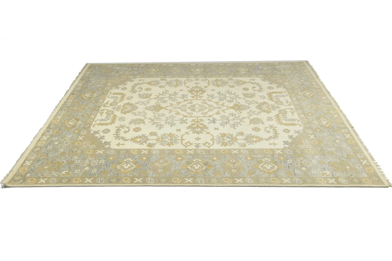 Muted Cream Floral 9X12 Oushak Chobi Oriental Rug - 7
