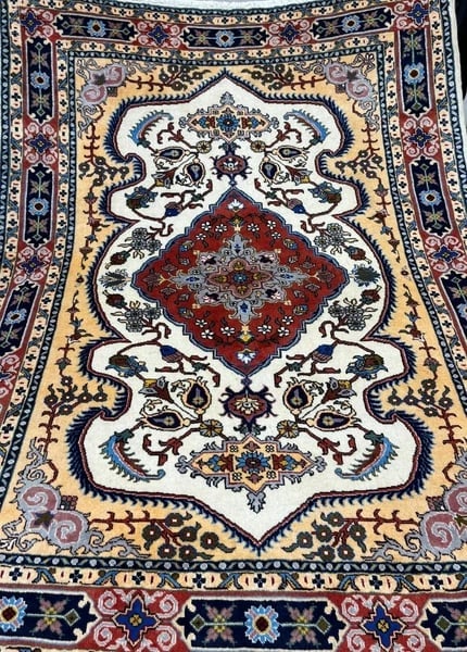 Hand Knotted Persian Tabriz Wool Ivory Oriental Area Rug 4'10" x 6'6" - 2