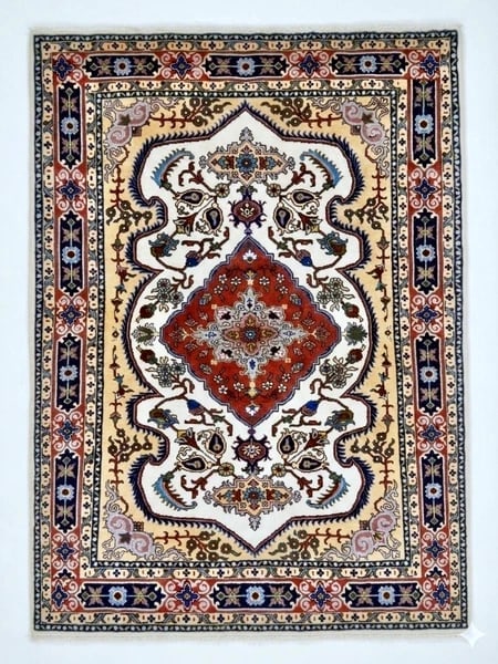 Hand Knotted Persian Tabriz Wool Ivory Oriental Area Rug 4'10" x 6'6" - 5