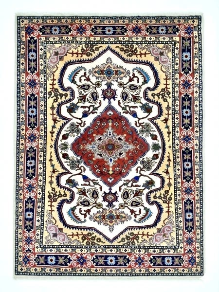 Hand Knotted Persian Tabriz Wool Ivory Oriental Area Rug 4'10" x 6'6" - 6