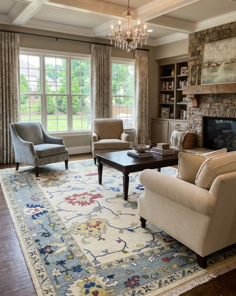 Cream Traditional Floral 9X12 Oushak Chobi Oriental Rug - 2