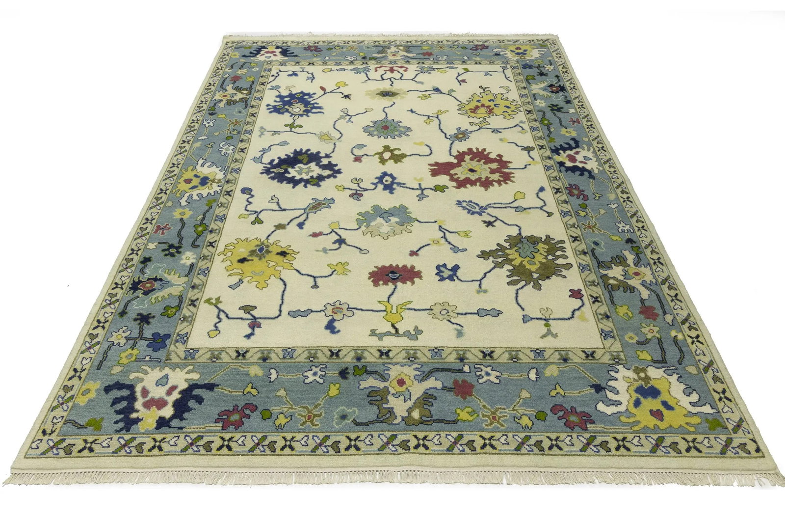 Cream Traditional Floral 9X12 Oushak Chobi Oriental Rug - 3