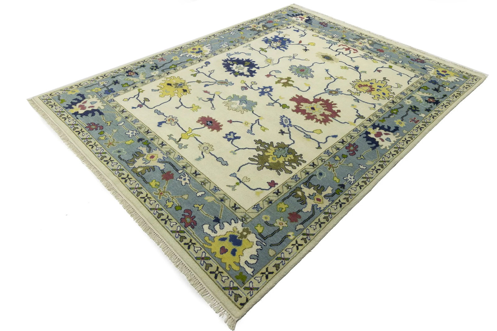 Cream Traditional Floral 9X12 Oushak Chobi Oriental Rug - 4