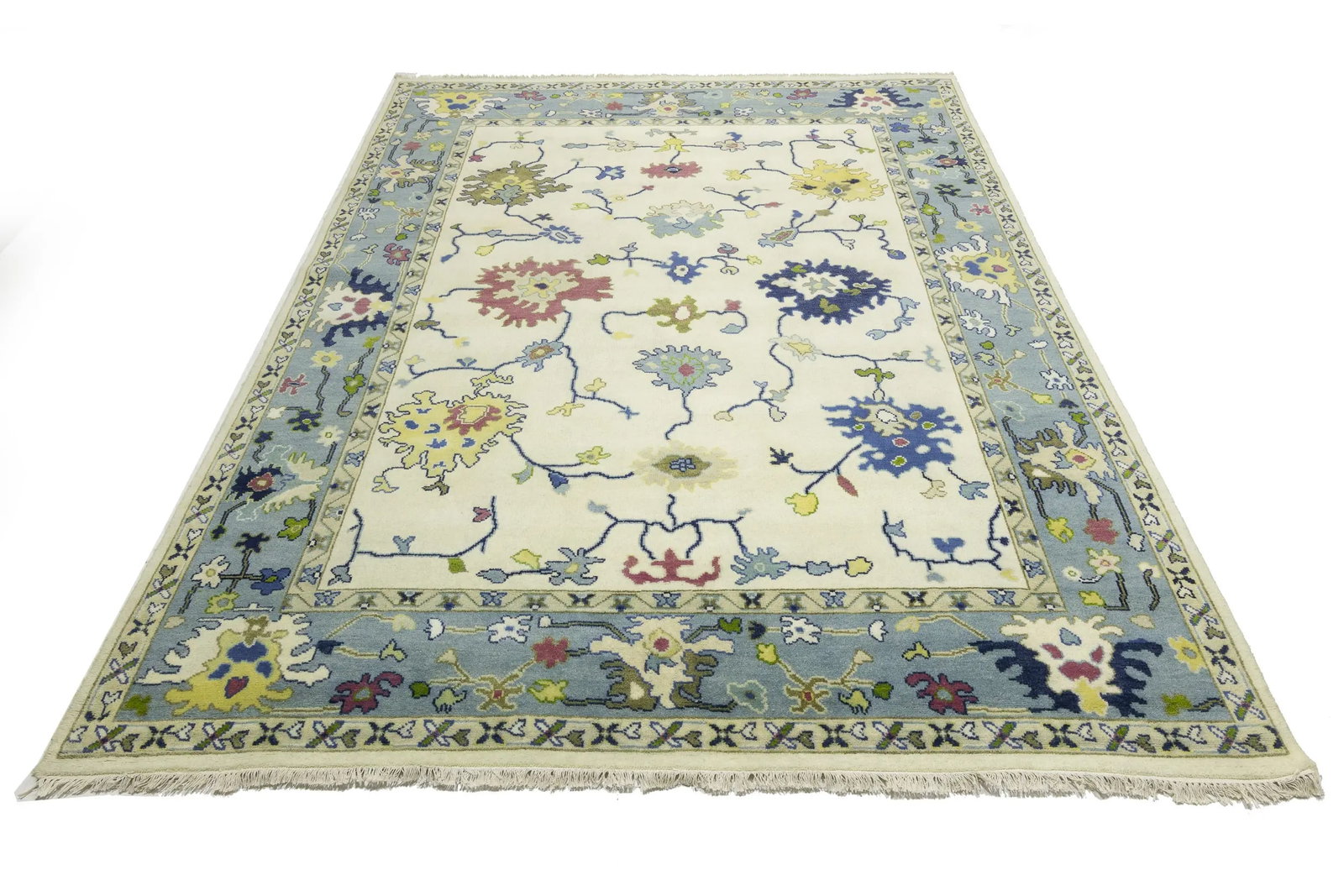 Cream Traditional Floral 9X12 Oushak Chobi Oriental Rug - 5