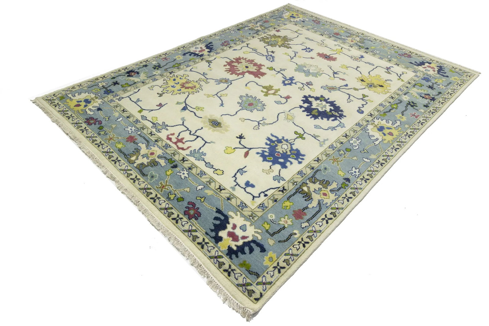 Cream Traditional Floral 9X12 Oushak Chobi Oriental Rug - 6