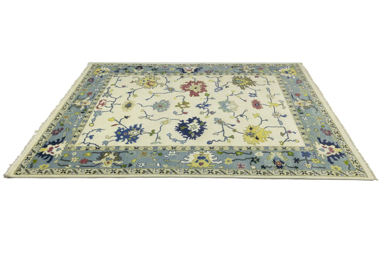 Cream Traditional Floral 9X12 Oushak Chobi Oriental Rug - 7