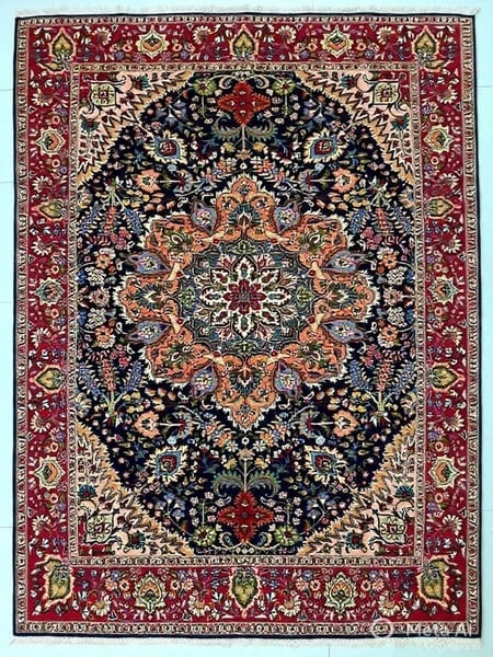 Hand Knotted Persian Tabriz Wool Navy Oriental Area Rug 6'7" x 9'3" - 10