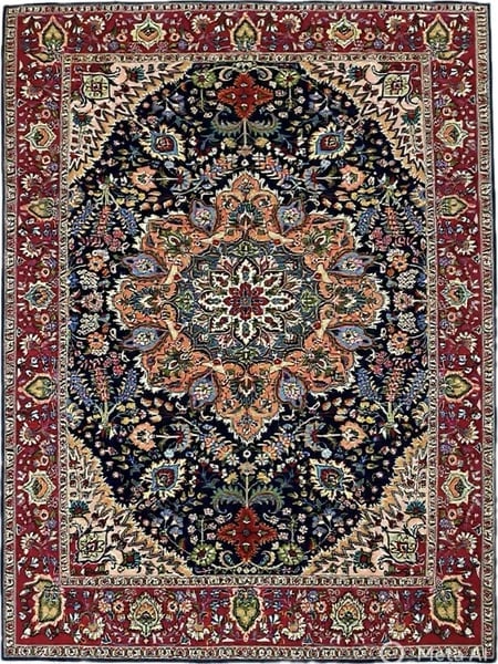 Hand Knotted Persian Tabriz Wool Navy Oriental Area Rug 6'7" x 9'3" - 11