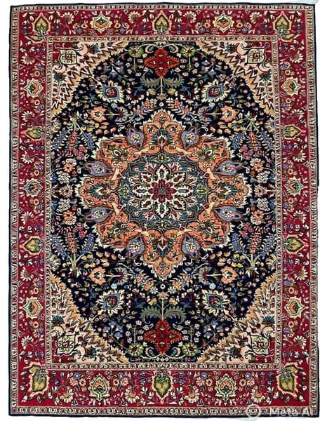 Hand Knotted Persian Tabriz Wool Navy Oriental Area Rug 6'7" x 9'3" - 2