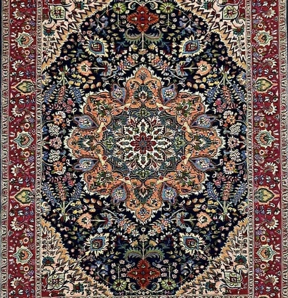 Hand Knotted Persian Tabriz Wool Navy Oriental Area Rug 6'7" x 9'3" - 9