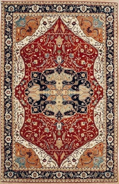 Hand Knotted Heriz Red Blue Wool Geometric Oriental Area Rug 8'2" x 12'7" - 6