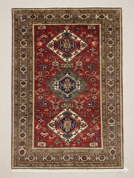 Hand Knotted Persian Wool Rug 4’8??x6’9?? Red Tribal Oriental Azerbaijan - 12