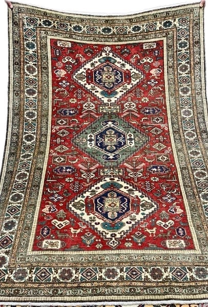 Hand Knotted Persian Wool Rug 4’8??x6’9?? Red Tribal Oriental Azerbaijan - 9