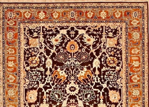 Hand Knotted Indo-Heriz Black Wool Geometric Oriental Area Rug 10'1" x 14'3" - 4