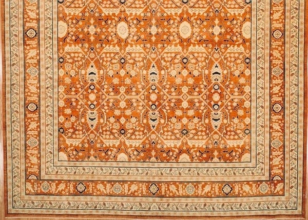 Hand Knotted Indo-Tabriz Geometric Rust Oriental Rug Wool Carpet 10'1" x 14'4" - 2