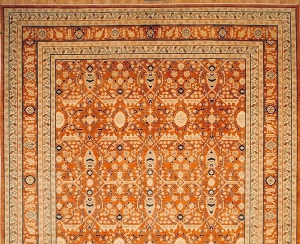 Hand Knotted Indo-Tabriz Geometric Rust Oriental Rug Wool Carpet 10'1" x 14'4" - 4